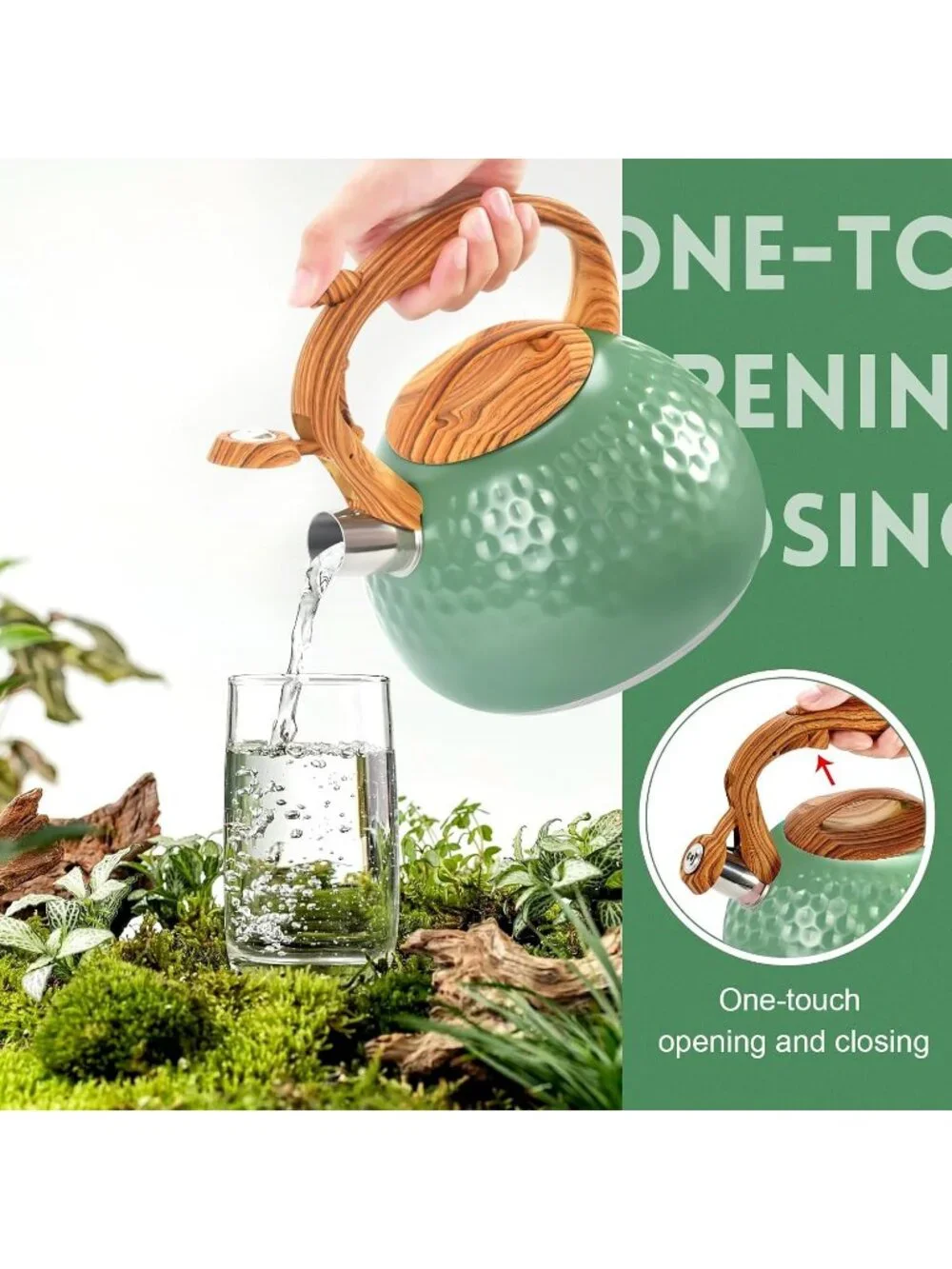 GGC 3.1QT Green Stainless Steel Whistling Tea Kettle For Kitchen Stove Top
